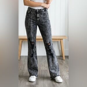 Distressed Black Acid Wash Flare Pants Buttery Soft Size L Very Thin Corduroy